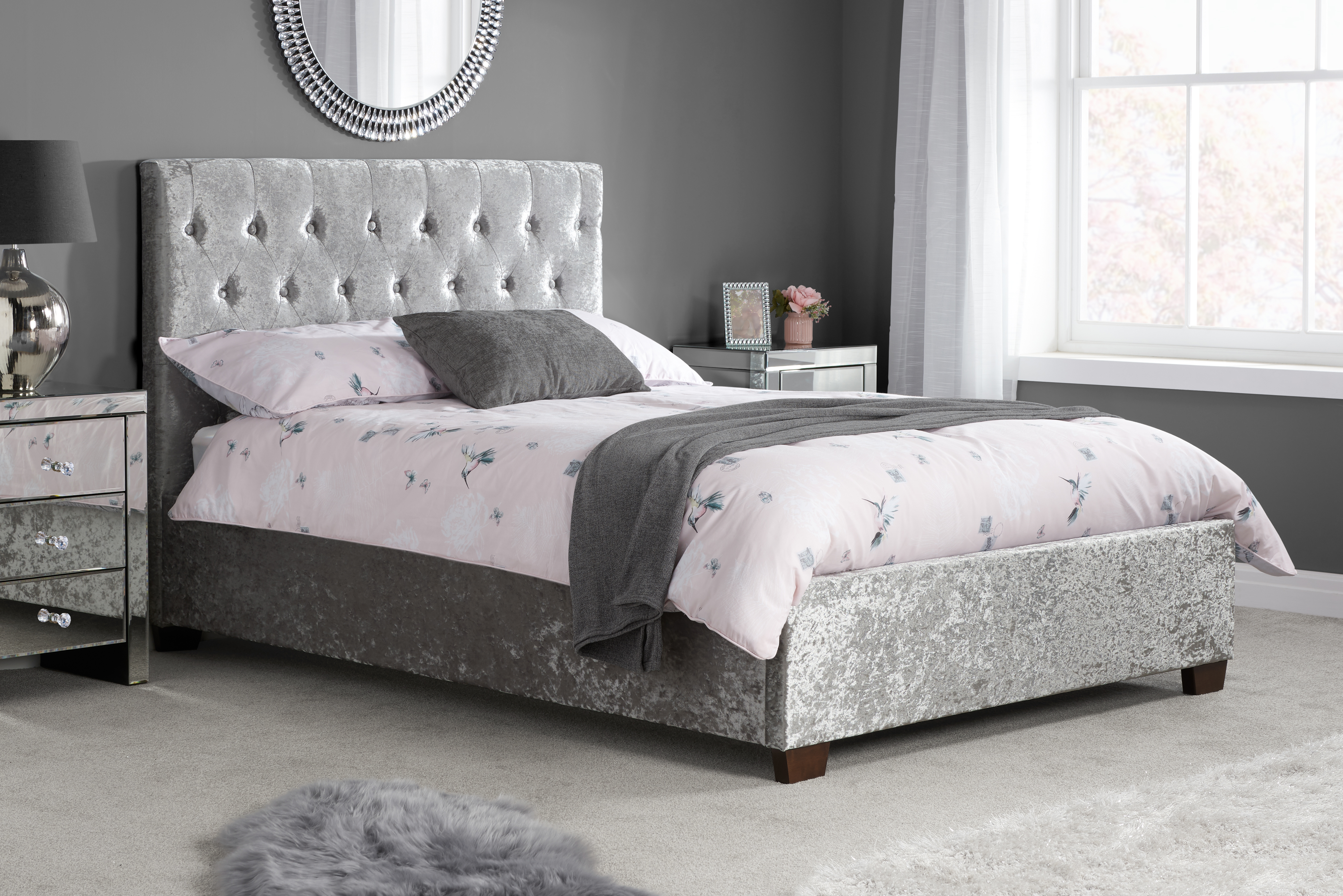 Alexander Double Bed Grey Fabric 135cm