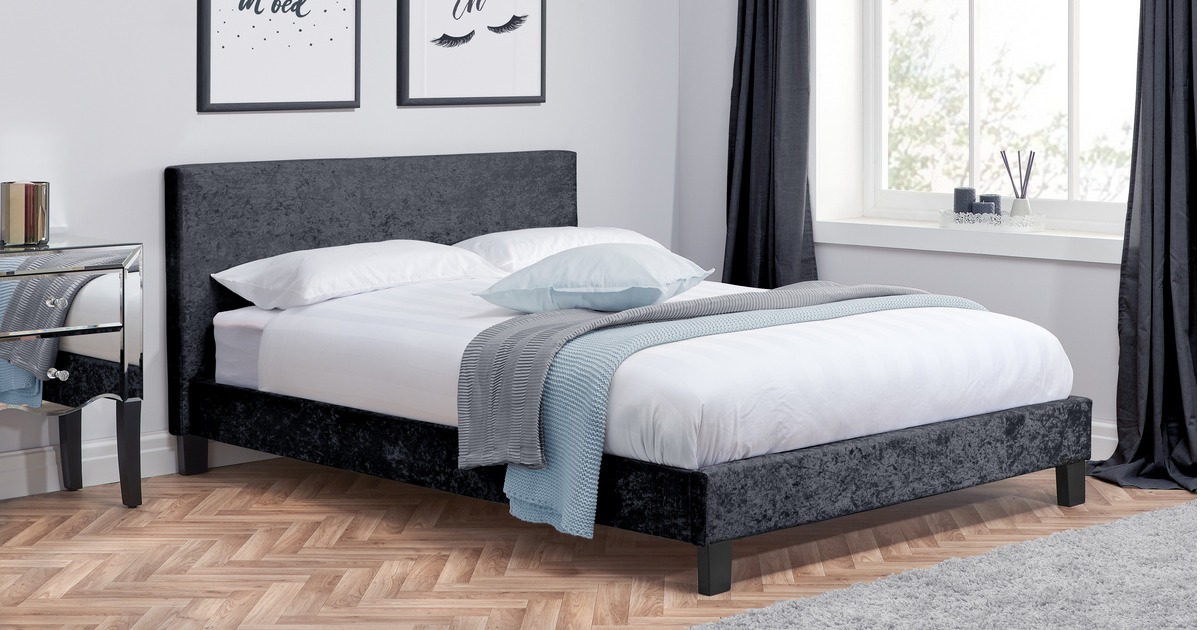 Hilton Double Bed - Black Crushed Velvet 135cm