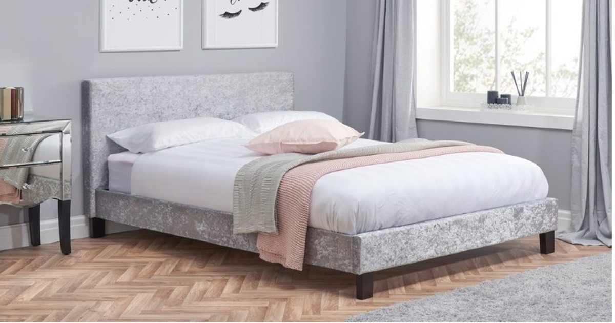 Hilton Double Bed - Steel/Grey Crushed Velvet 135cm